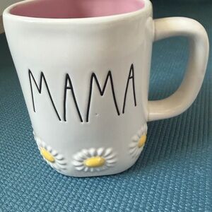Rae Dunn MAMA Daisy Mug — White with Pink Interior and Yellow Accents
